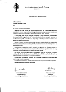 Carta de la Academia Argentina de Letras a Mario Vargas Llosa.