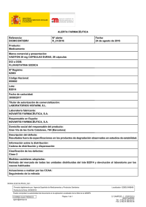 ALERTA FARMACÉUTICA Referencia: DICM/CONT/BRV Nº alerta