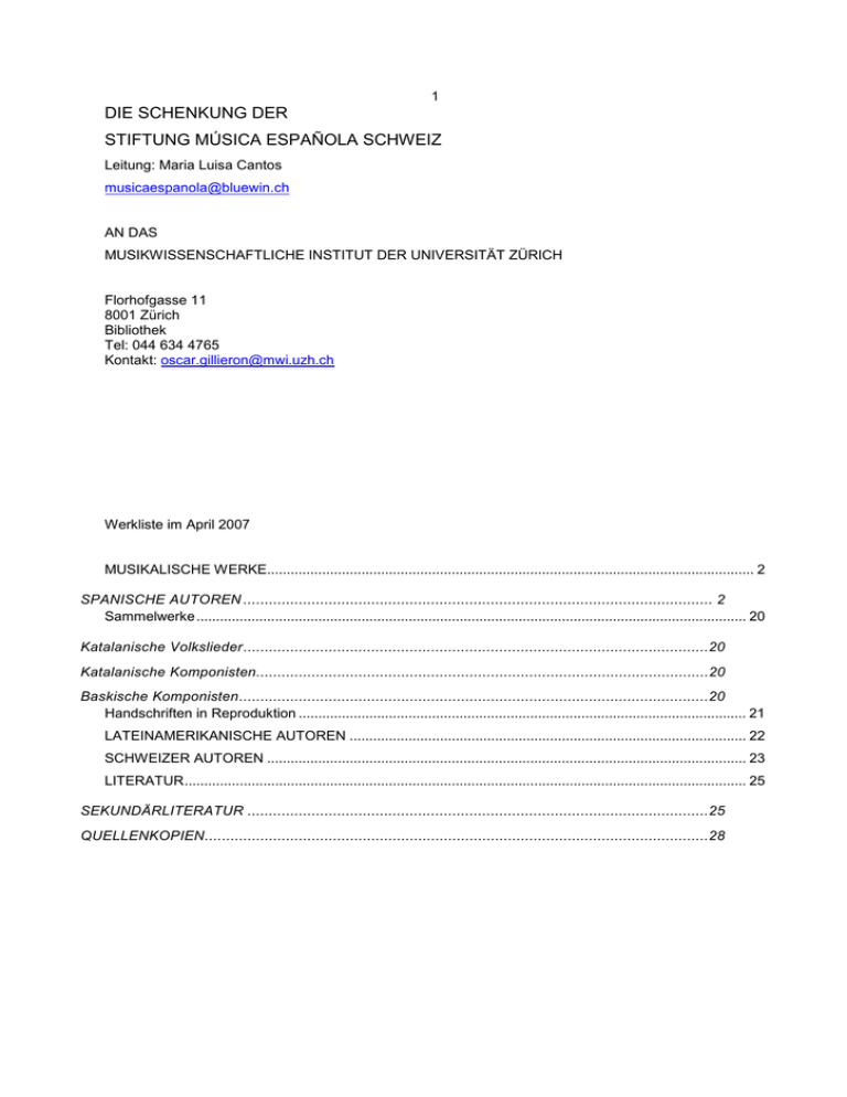 DIE SCHENKUNG DER STIFTUNG M SICA ESPA OLA SCHWEIZ