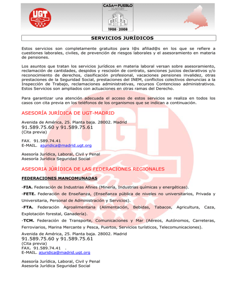 SERVICIOS JUR DICOS ASESOR A JUR DICA DE UGT