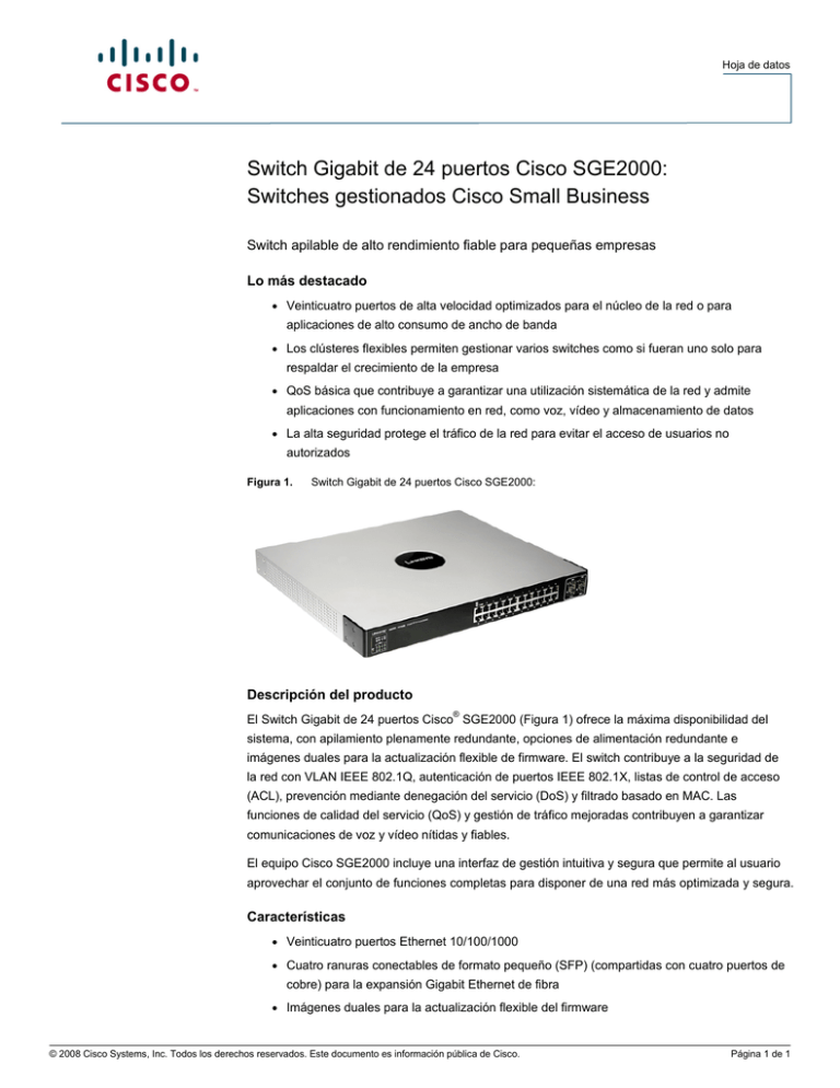 Cisco SGE2000 24Port Gigabit Switch (Spanish)