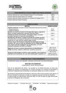 TASAS MATRÍCULA CICLOS FORMATIVOS GRADO SUPERIOR