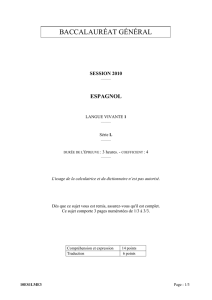 Sujet officiel complet du bac L Espagnol LV1 2010