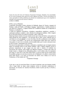 Carta de aviso del virrey de Valencia Vespasiano Gonzaga, dirigida