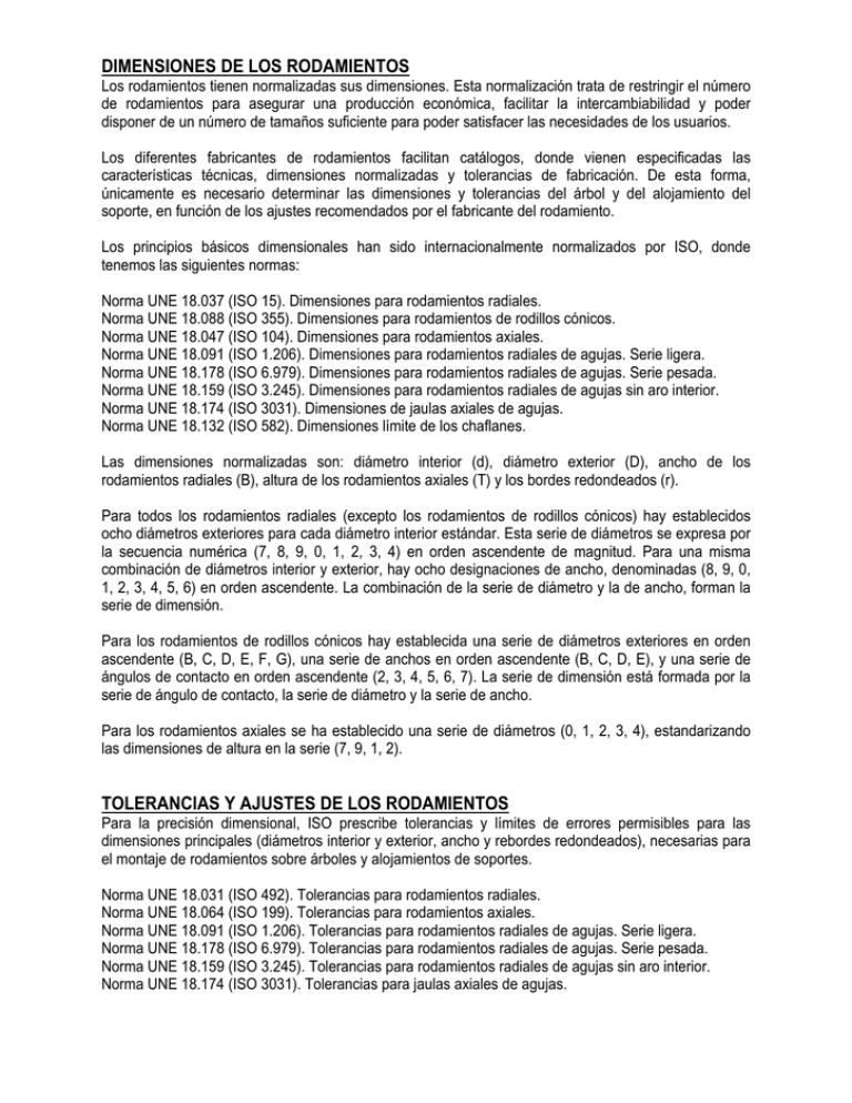 DIMENSIONES DE LOS RODAMIENTOS TOLERANCIAS Y