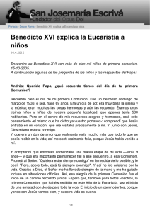 Benedicto XVI explica la Eucarist   a ni  s