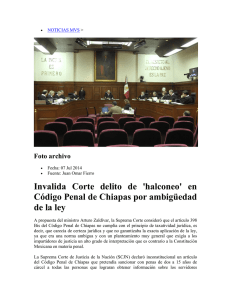 Invalida Corte delito de `halconeo` en Código Penal de Chiapas por