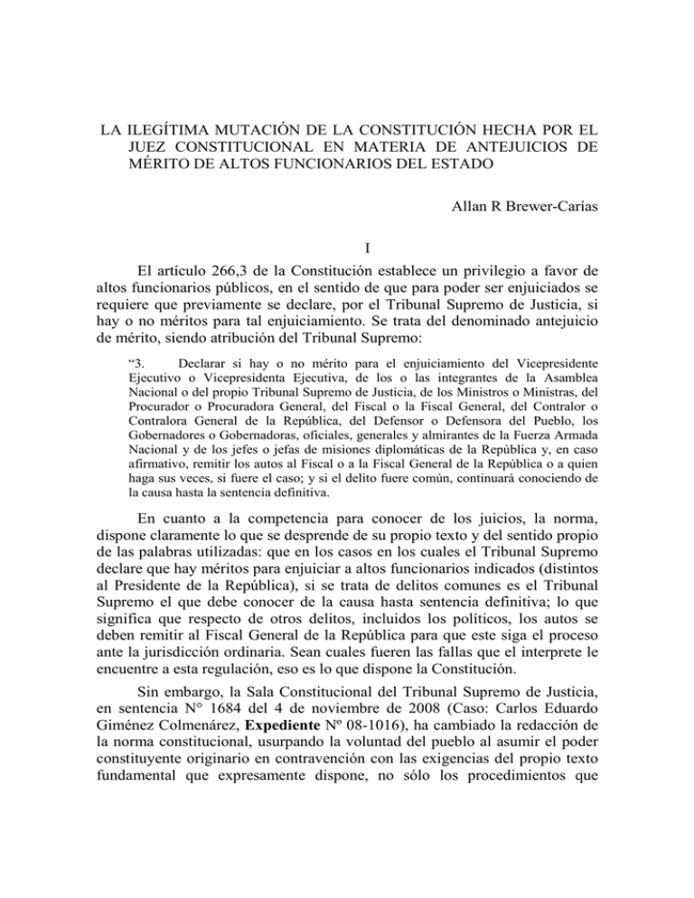 La IlegÍtima MutaciÓn De La ConstituciÓn Hecha Por El