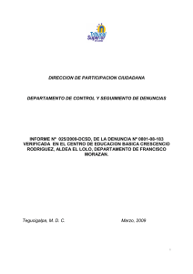 informe nº 025/2009-dcsd - Tribunal Superior de Cuentas