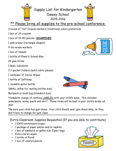 Supply List for Kindergarten ** Please bring all supplies to the pre