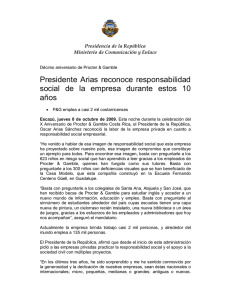 Presidente Arias reconoce responsabilidad social de la empresa