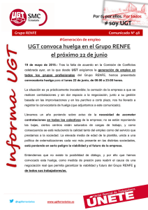 UGT convoca huelga en el Grupo RENFE el 22 de junio