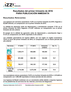 Resultados del primer trimestre de 2016 PARA PUBLICACIÓN