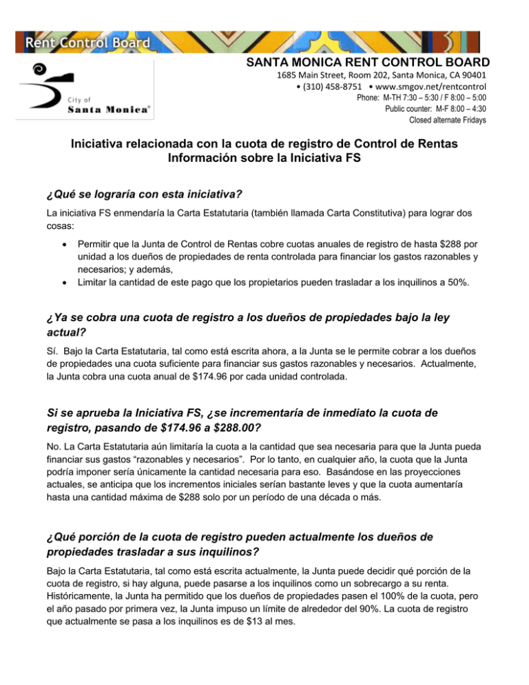 SANTA MONICA RENT CONTROL BOARD Iniciativa relacionada