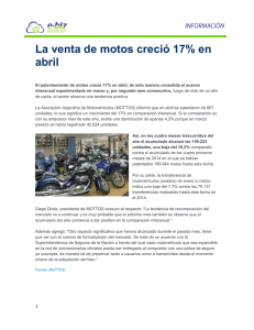 La venta de motos creció 17% en abril