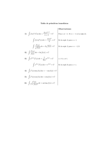 Tabla de primitivas inmediatas Observaciones 1) Z f(x)nf0(x)dx = n +