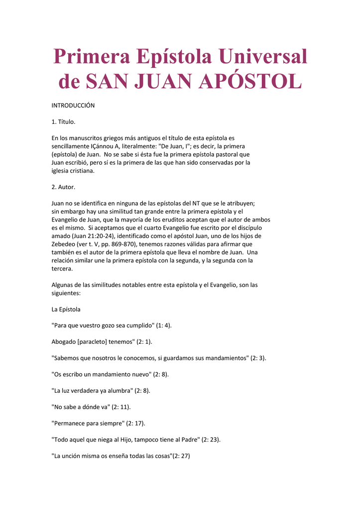 Primera Epístola Universal De San Juan Apóstol