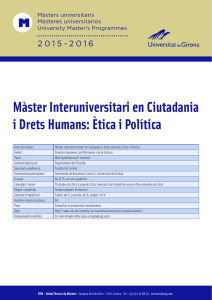 Màster Interuniversitari en Ciutadania i Drets Humans: Ètica i Política