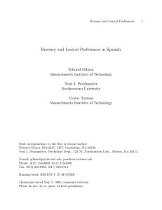Recency and Lexical Preferences in Spanish