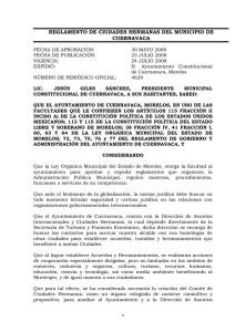 reglamento de ciudades hermanas del municipio de cuernavaca