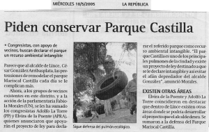 Piden conservar Parque Castilla