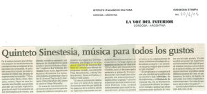 Quinteto Sinestesia, música para - Istituto Di Cultura