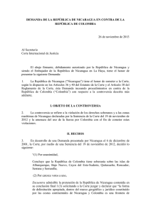 26 de noviembre de 2013. Demanda de Nicaragua