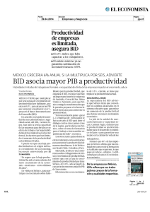 BID asocia mayor PIB a productividad