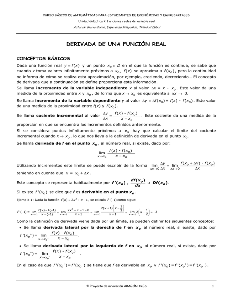 DERIVADA DE UNA FUNCIÓN REAL