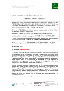 Redes Temáticas: DATOS TÉCNICOS DE LA RED ASPECTOS A