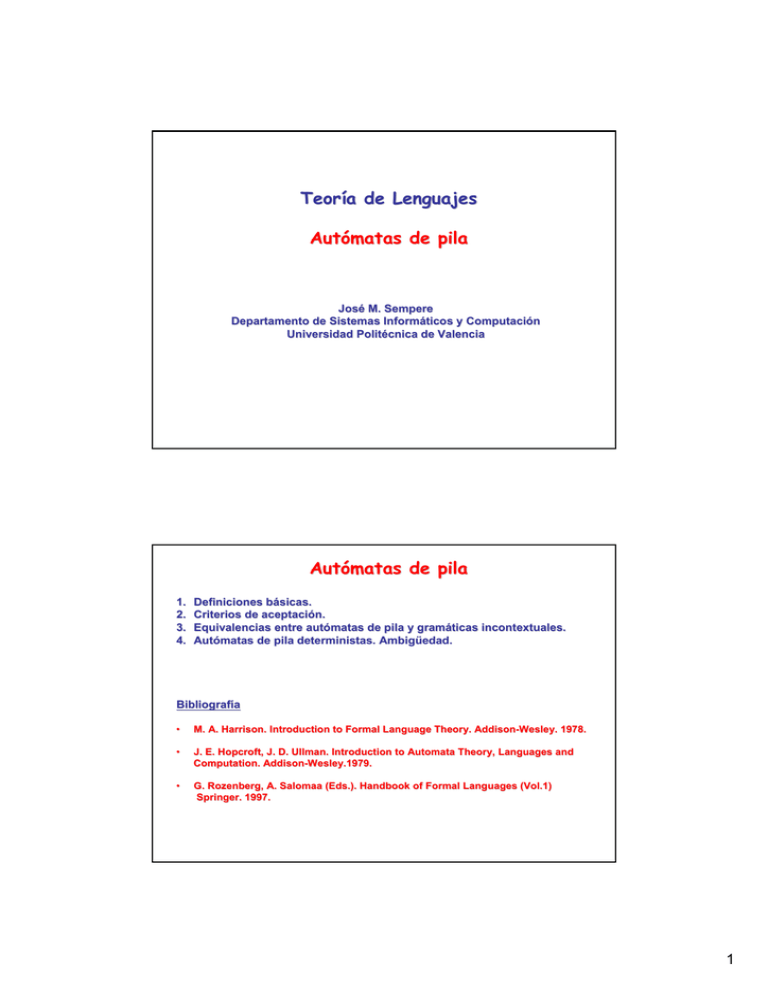 Teoría De Lenguajes Autómatas De Pila Autómatas De Pila