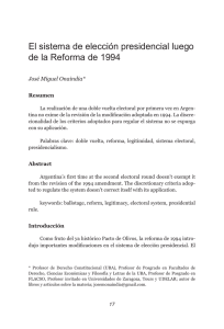 El sistema de elección presidencial luego de la Reforma de 1994