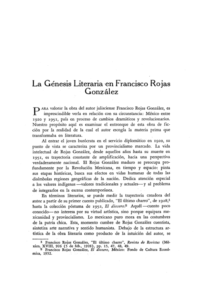 La Genesis Literaria En Francisco Rojas Gonz Lez