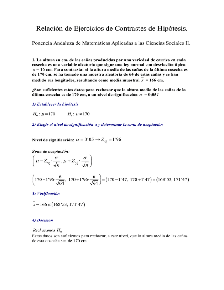 Relación De Ejercicios De Contrastes De Hipótesis