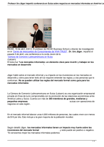 Profesor Urs Jäger impartió conferencia en Suiza sobre negocios en