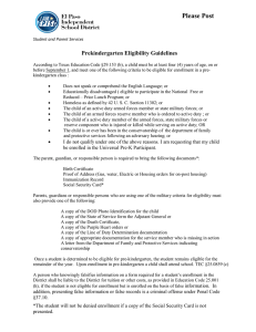 Pre – Kindergarten Eligibility Guidelines