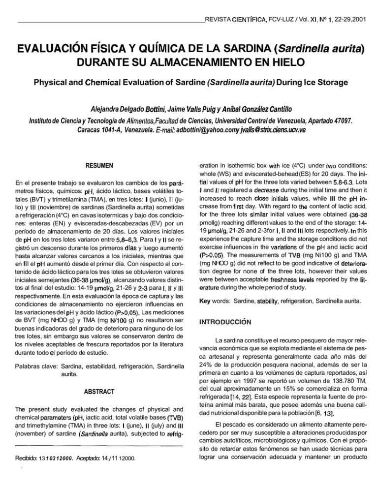 EVALUACIÓN F~SICA Y QU~MICA DE LA SARDINA (Sardínella