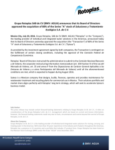 BMV: AGUA Grupo Rotoplas SAB de CV (BMV: AGUA) announces