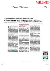 GEM oferta 6 mil 400 espacios educativos