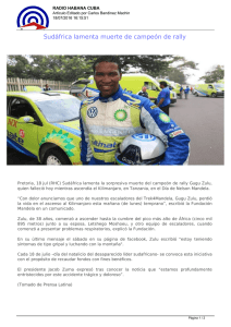 Sudáfrica lamenta muerte de campeón de rally