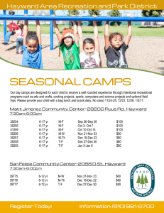 seasonal camps - Hayward Area Recreation and Park District