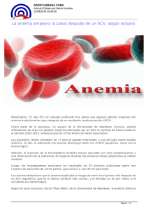 La anemia empeora la salud después de un ACV, según estudio