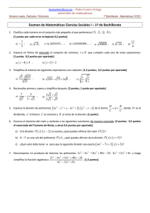 Examen de Matemáticas Ciencias Sociales I – 1º de Bachillerato