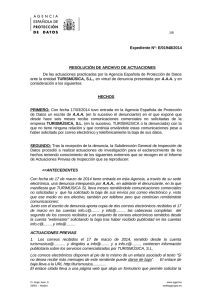 Expediente Nº: E/01948/2014 RESOLUCIÓN DE ARCHIVO DE