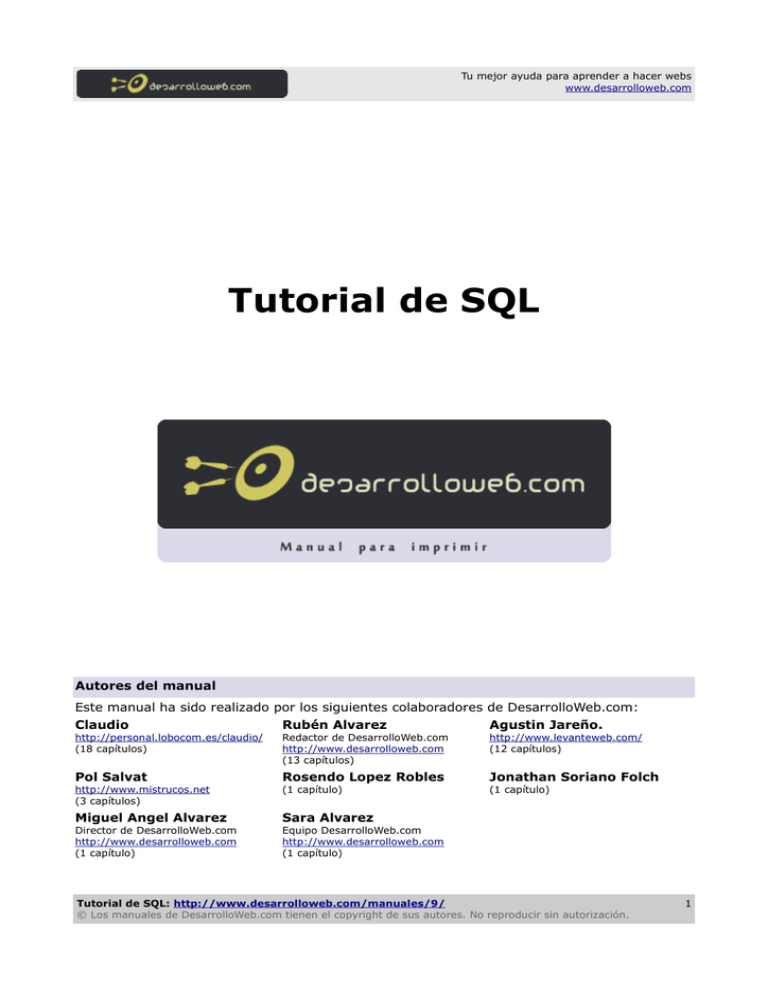 tutorial-de-sql - sql - desarrolloweb tutorial de sql... Tutorial de SQL