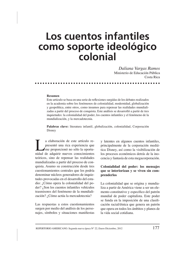 Los cuentos infantiles como soporte ideológico colonial