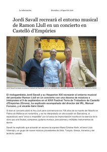 Jordi Savall recreará el entorno musical de Ramon Llull en un
