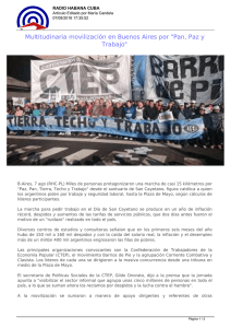 Multitudinaria movilización en Buenos Aires por "Pan, Paz y Trabajo"