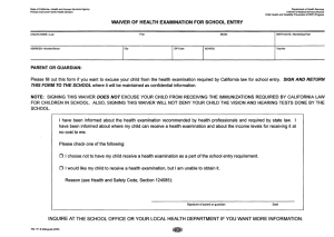WAIVER OF HEALTH EXAMINATION FOR SCHOOL