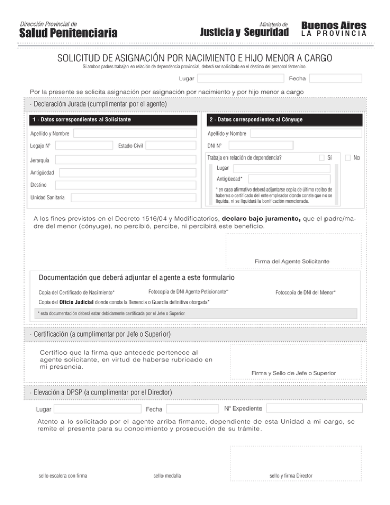 solicitud de asignación por nacimiento e hijo menor a cargo